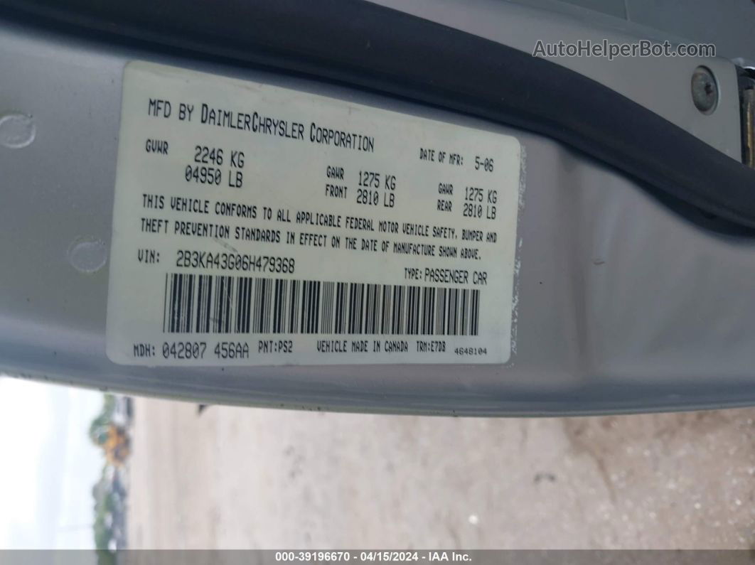2006 Dodge Charger   Silver vin: 2B3KA43G06H479368