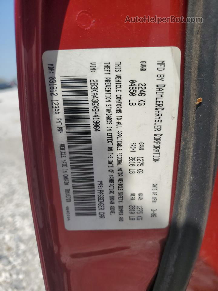 2006 Dodge Charger Se Red vin: 2B3KA43GX6H419064
