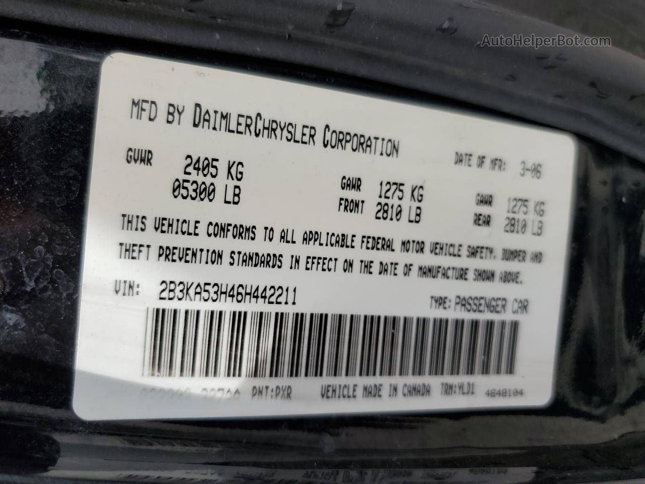 2006 Dodge Charger R/t Black vin: 2B3KA53H46H442211