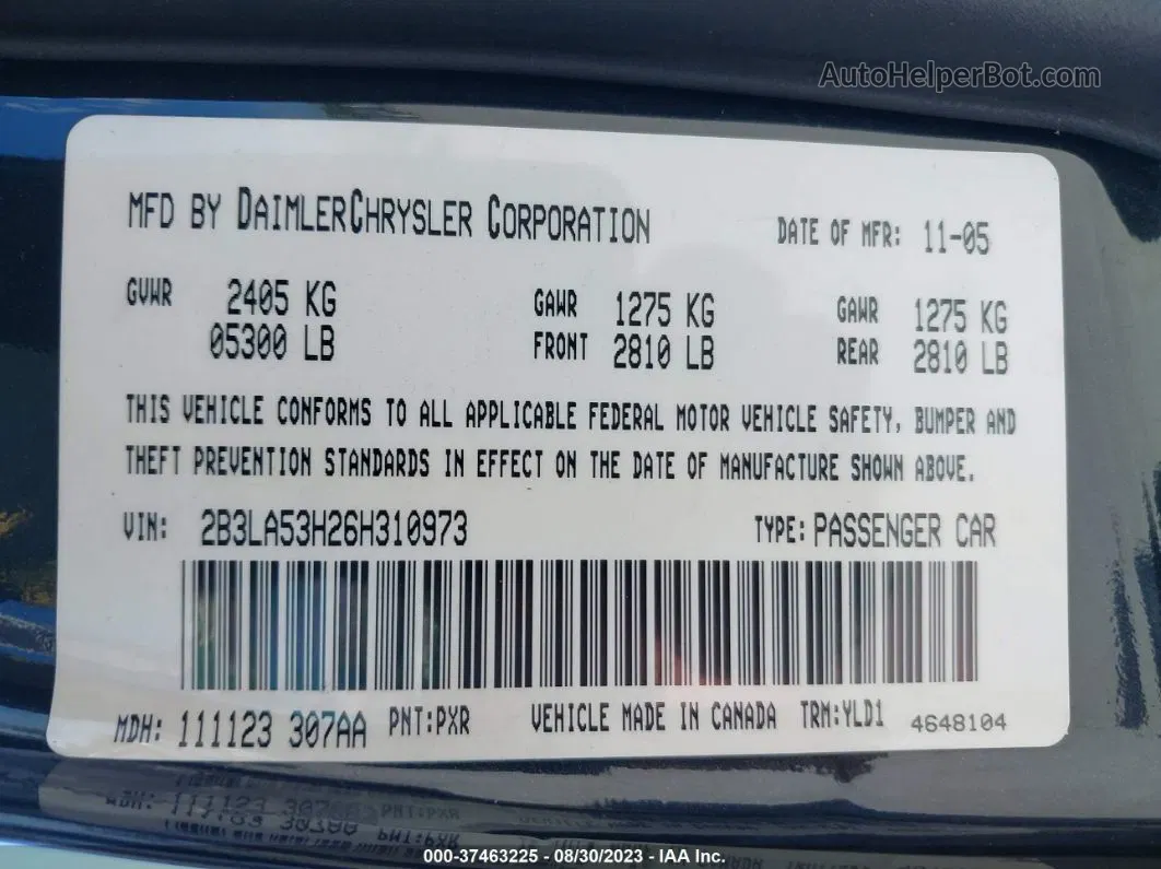 2006 Dodge Charger R/t Black vin: 2B3LA53H26H310973