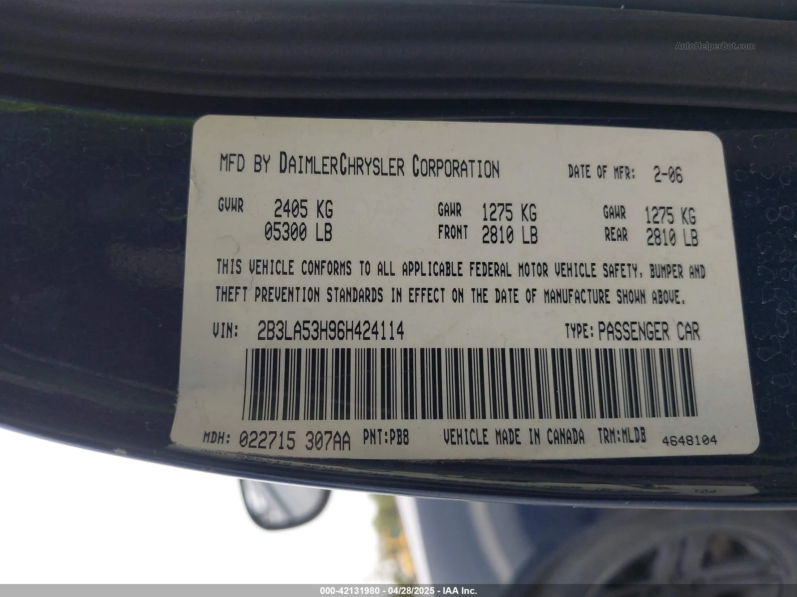 2006 Dodge Charger Rt Dark Blue vin: 2B3LA53H96H424114