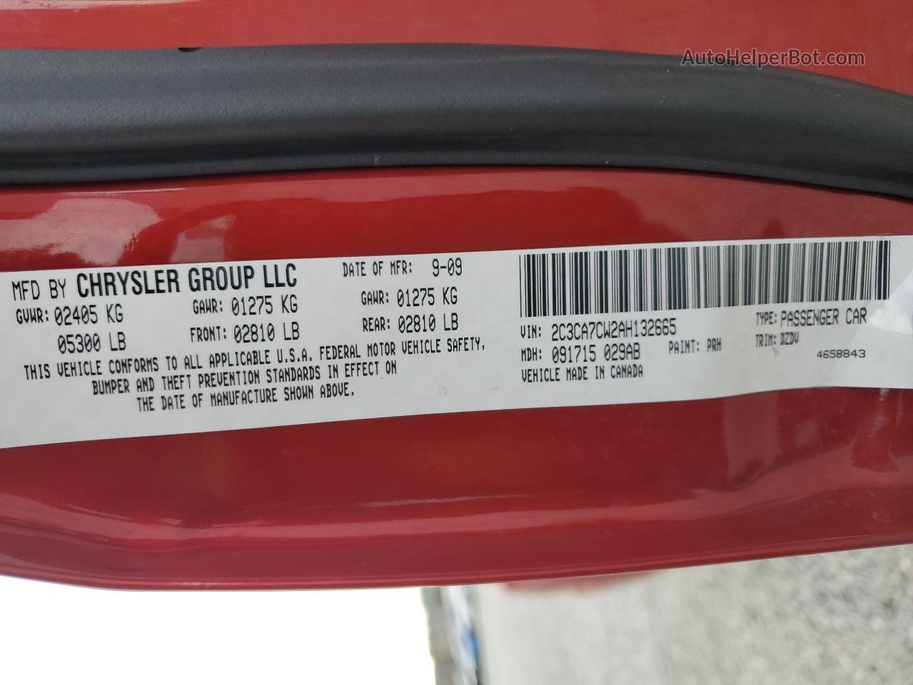 2010 Chrysler 300 Srt-8 Красный vin: 2C3CA7CW2AH132665