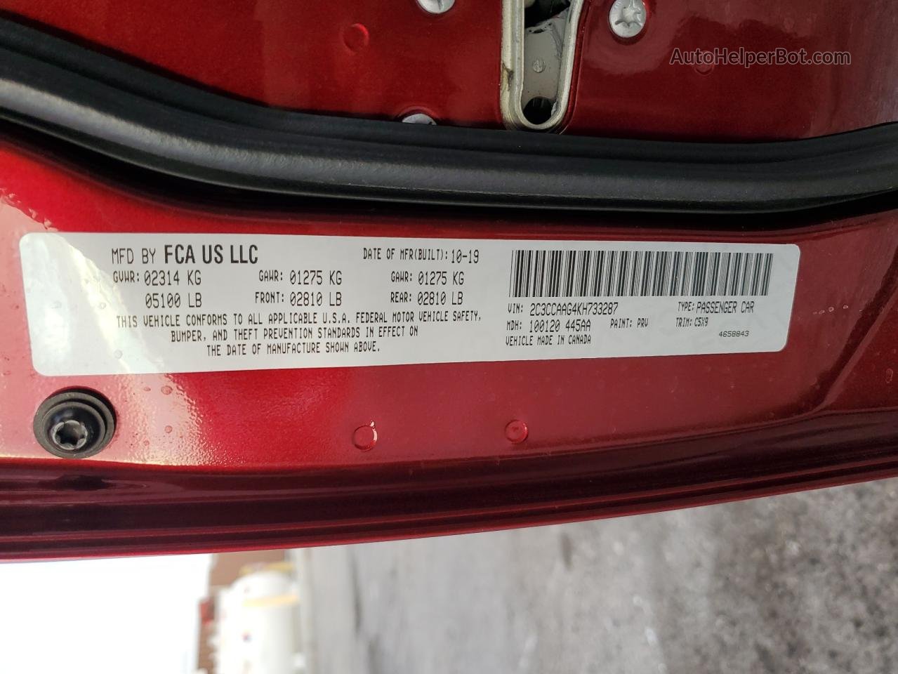 2019 Chrysler 300 Touring Красный vin: 2C3CCAAG4KH733287