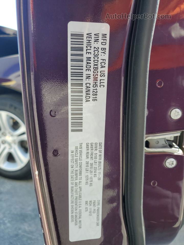 2021 Dodge Charger Sxt Фиолетовый vin: 2C3CDXBG5MH512816