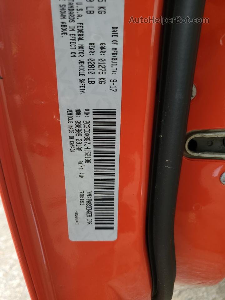 2018 Dodge Charger Sxt Orange vin: 2C3CDXBG7JH152198