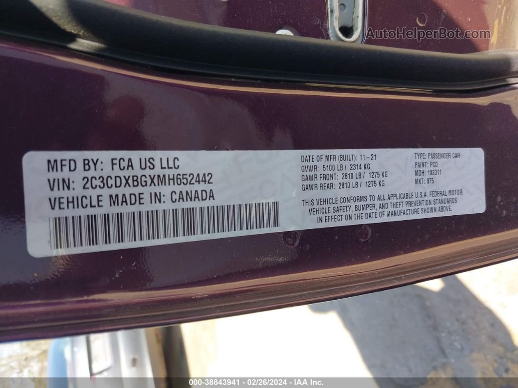 2021 Dodge Charger Sxt Фиолетовый vin: 2C3CDXBGXMH652442
