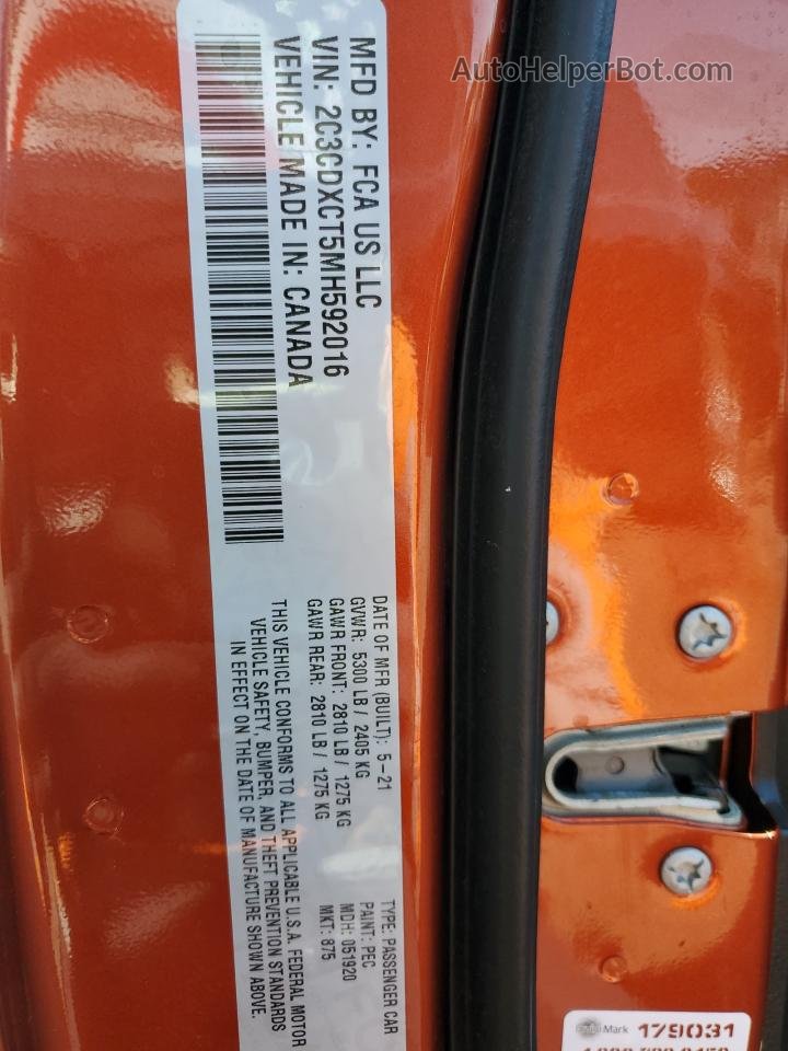 2021 Dodge Charger R/t Orange vin: 2C3CDXCT5MH592016
