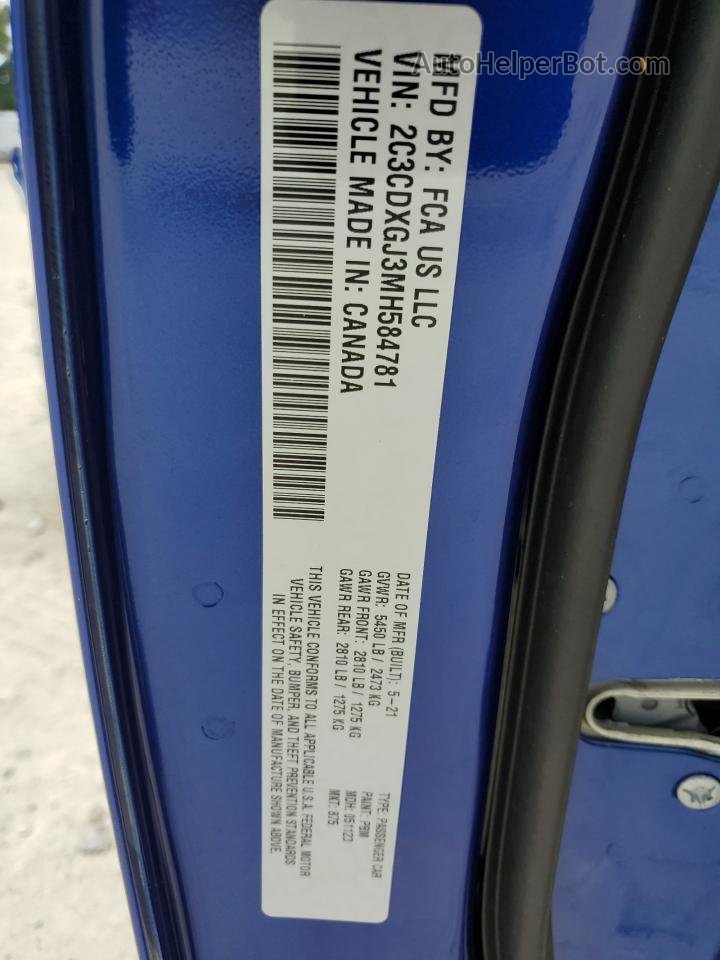 2021 Dodge Charger Scat Pack Blue vin: 2C3CDXGJ3MH584781