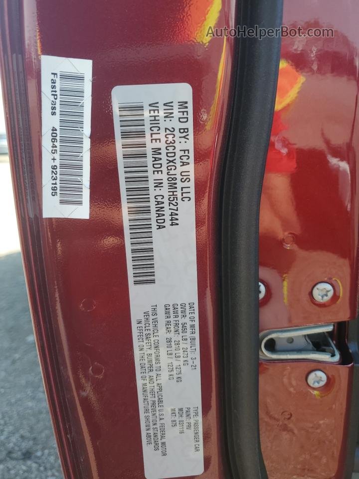 2021 Dodge Charger Scat Pack Burgundy vin: 2C3CDXGJ8MH527444