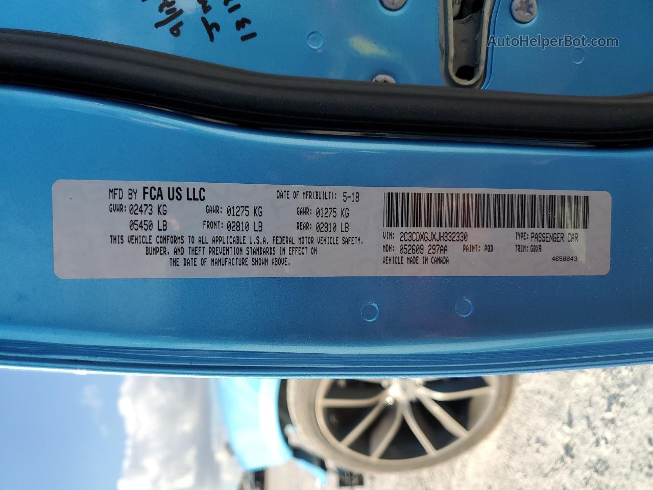 2018 Dodge Charger R/t 392 Blue vin: 2C3CDXGJXJH332330