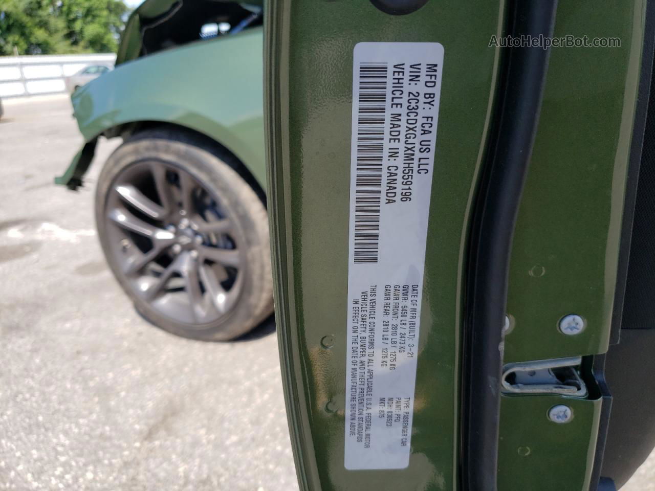 2021 Dodge Charger Scat Pack Зеленый vin: 2C3CDXGJXMH559196