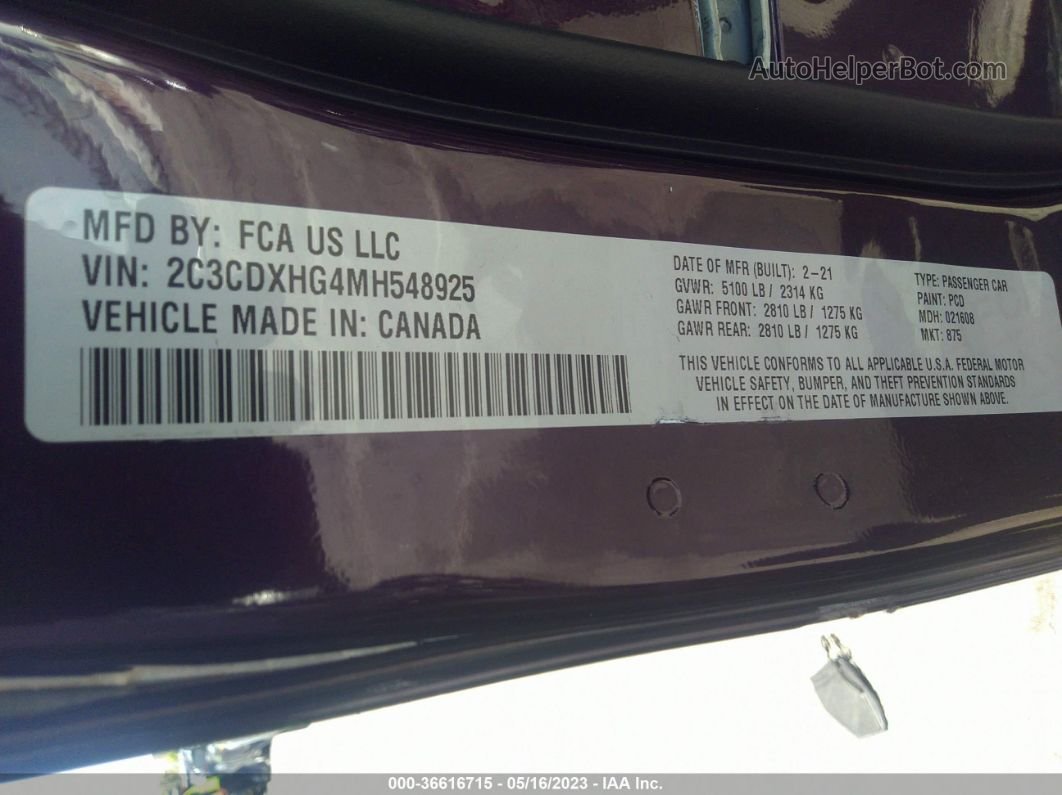 2021 Dodge Charger Gt Фиолетовый vin: 2C3CDXHG4MH548925