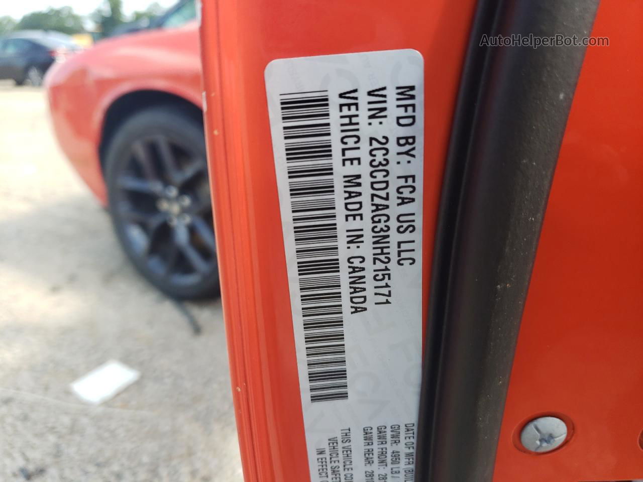 2022 Dodge Challenger Sxt Orange vin: 2C3CDZAG3NH215171