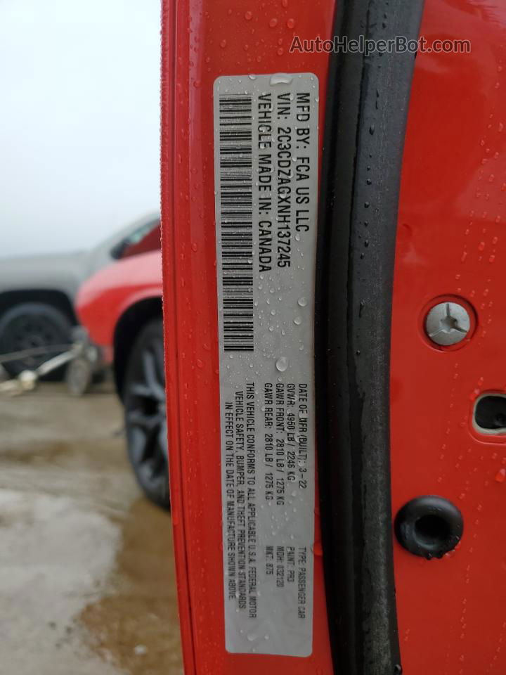 2022 Dodge Challenger Sxt Red vin: 2C3CDZAGXNH137245