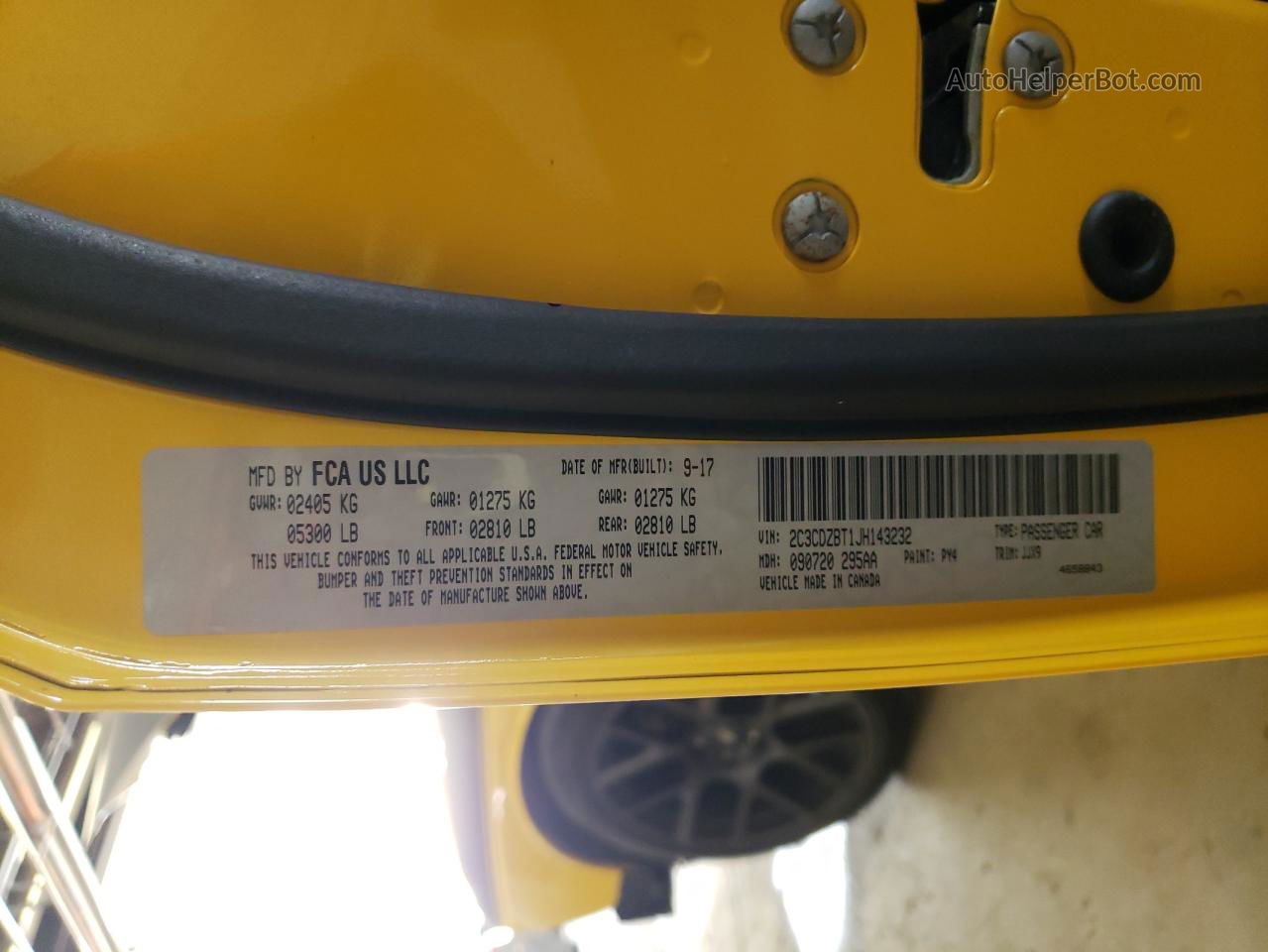 2018 Dodge Challenger R/t Yellow vin: 2C3CDZBT1JH143232