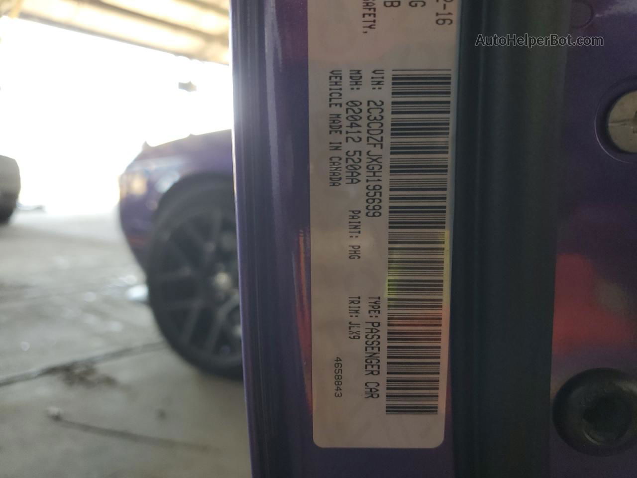 2016 Dodge Challenger R/t Scat Pack Purple vin: 2C3CDZFJXGH195699