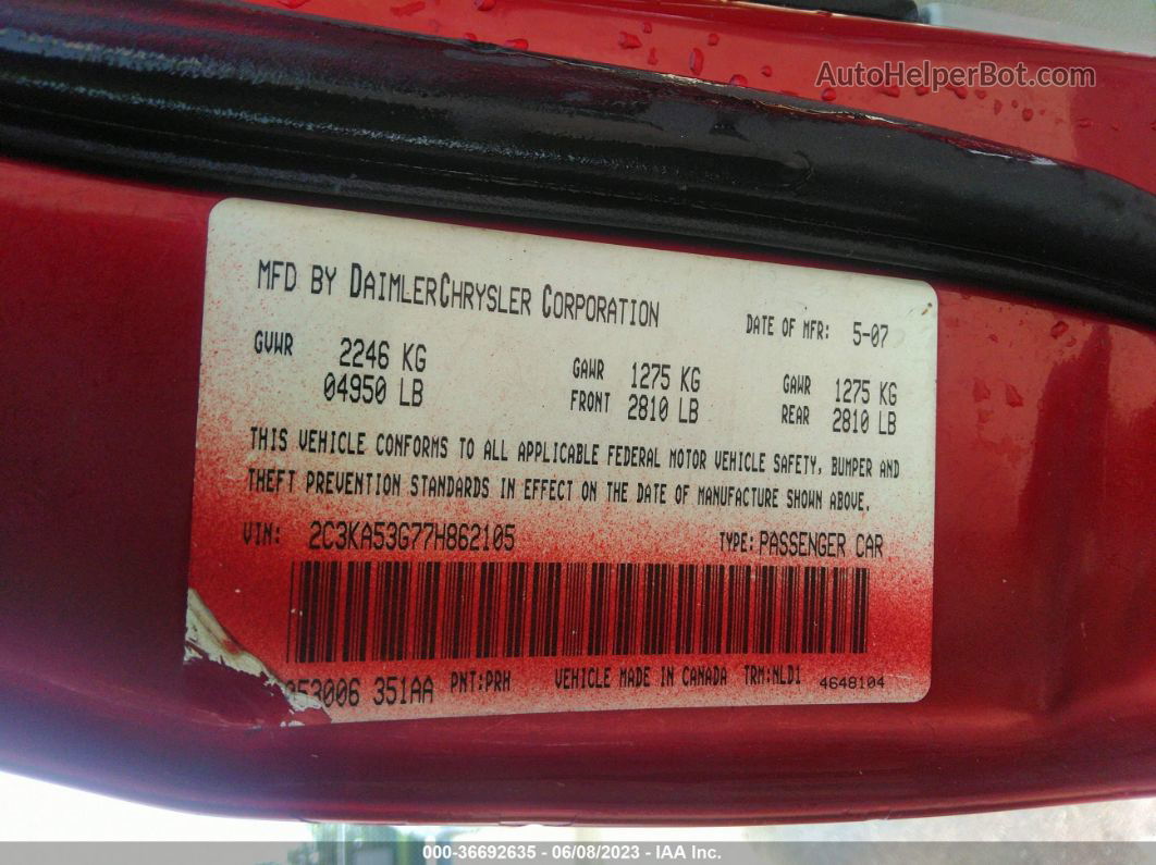 2007 Chrysler 300 Limited Красный vin: 2C3KA53G77H862105