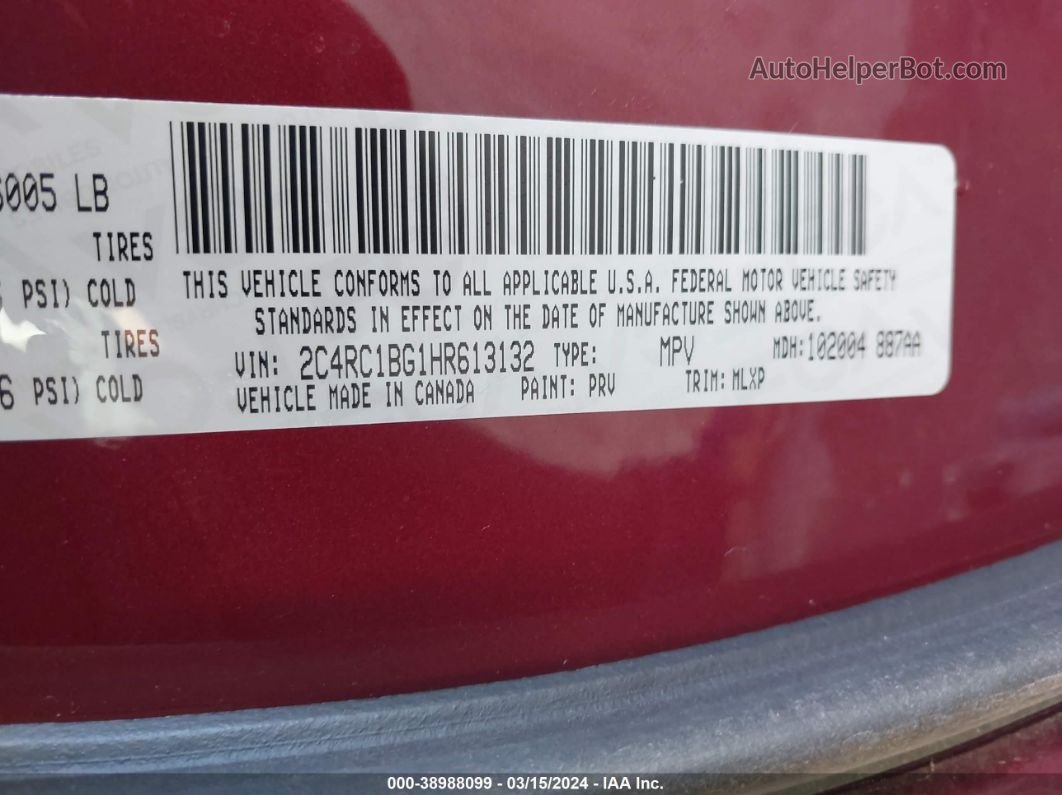 2017 Chrysler Pacifica Touring-l Red vin: 2C4RC1BG1HR613132