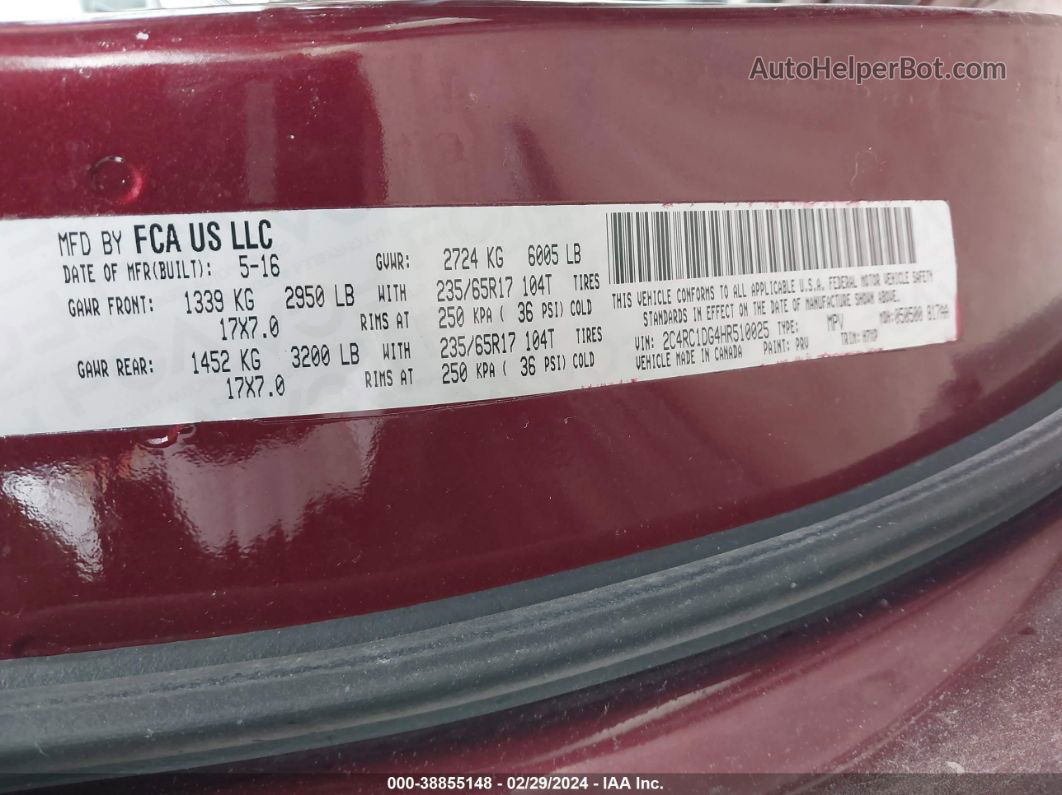 2017 Chrysler Pacifica Touring Red vin: 2C4RC1DG4HR510025