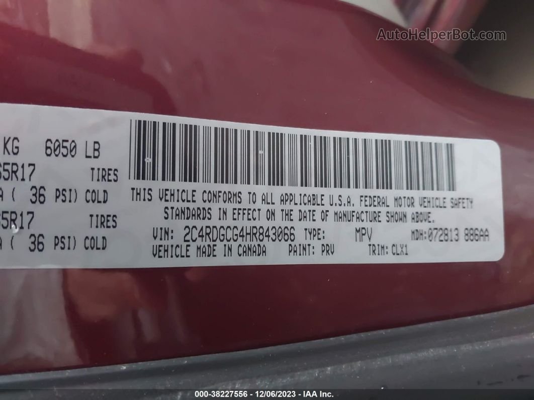 2017 Dodge Grand Caravan Sxt Red vin: 2C4RDGCG4HR843066