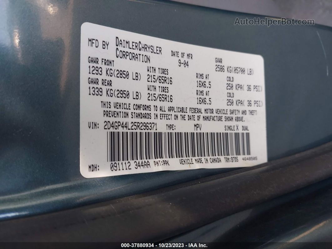 2005 Dodge Grand Caravan Sxt Navy vin: 2D4GP44L25R296371