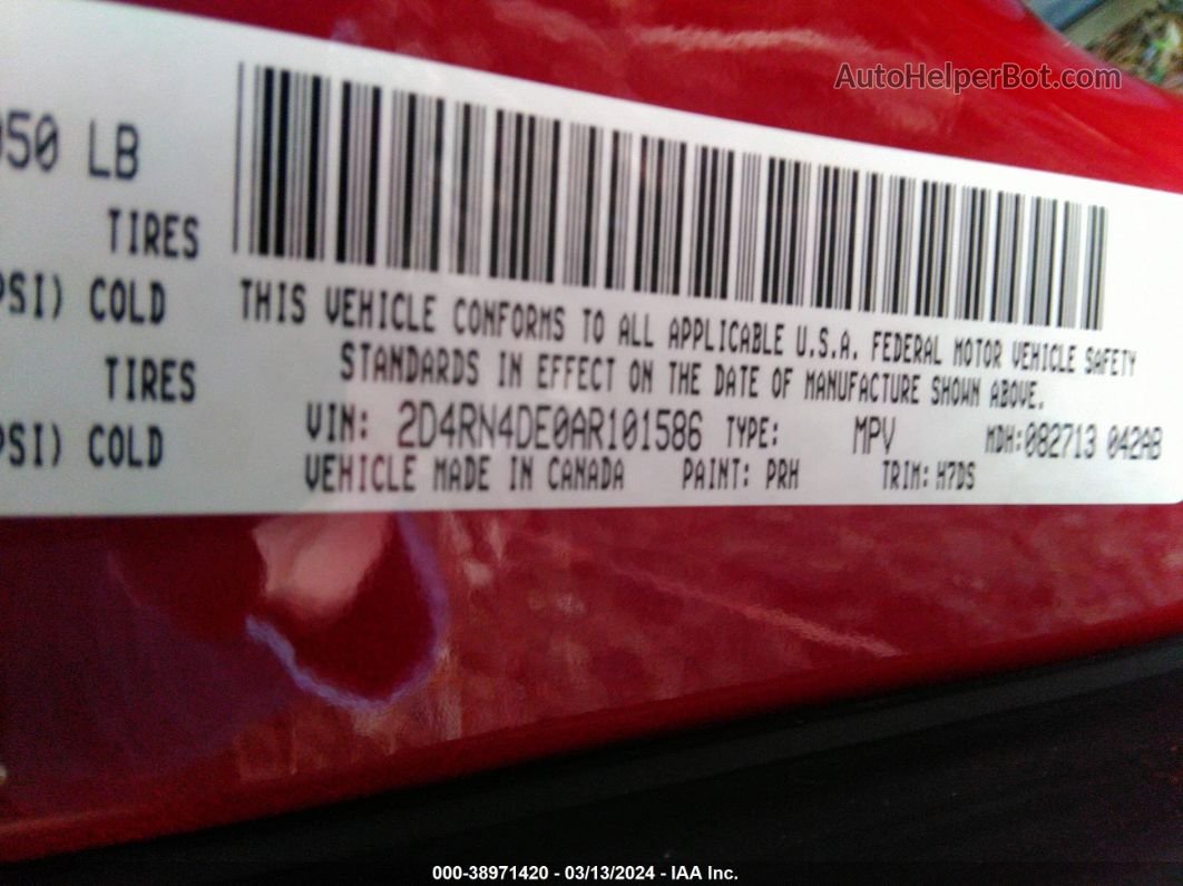 2010 Dodge Grand Caravan Se Красный vin: 2D4RN4DE0AR101586