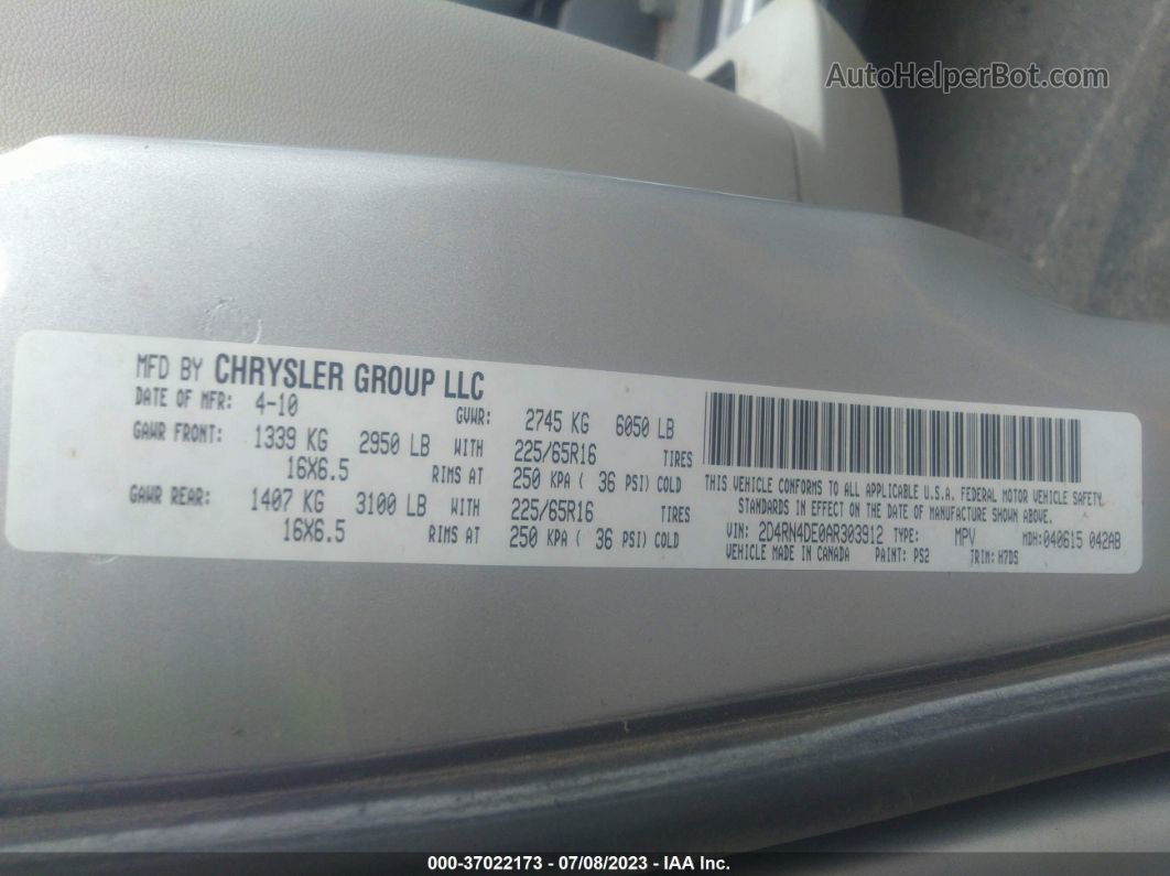 2010 Dodge Grand Caravan Se Silver vin: 2D4RN4DE0AR303912