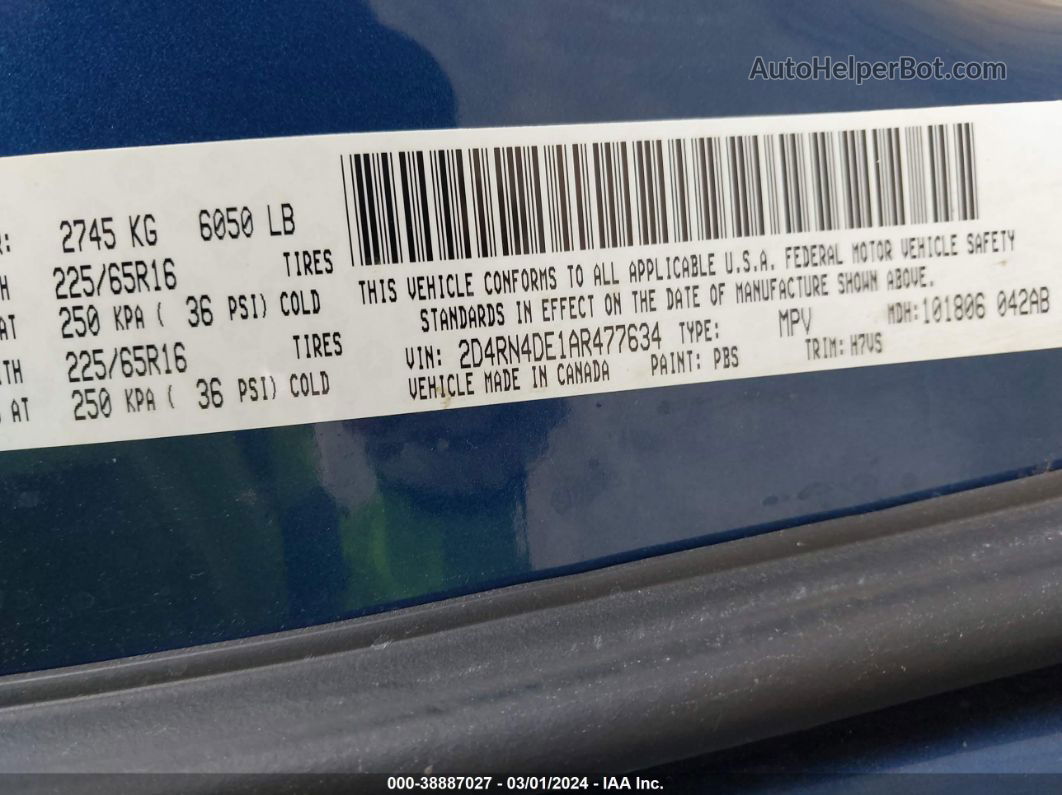 2010 Dodge Grand Caravan Se Blue vin: 2D4RN4DE1AR477634