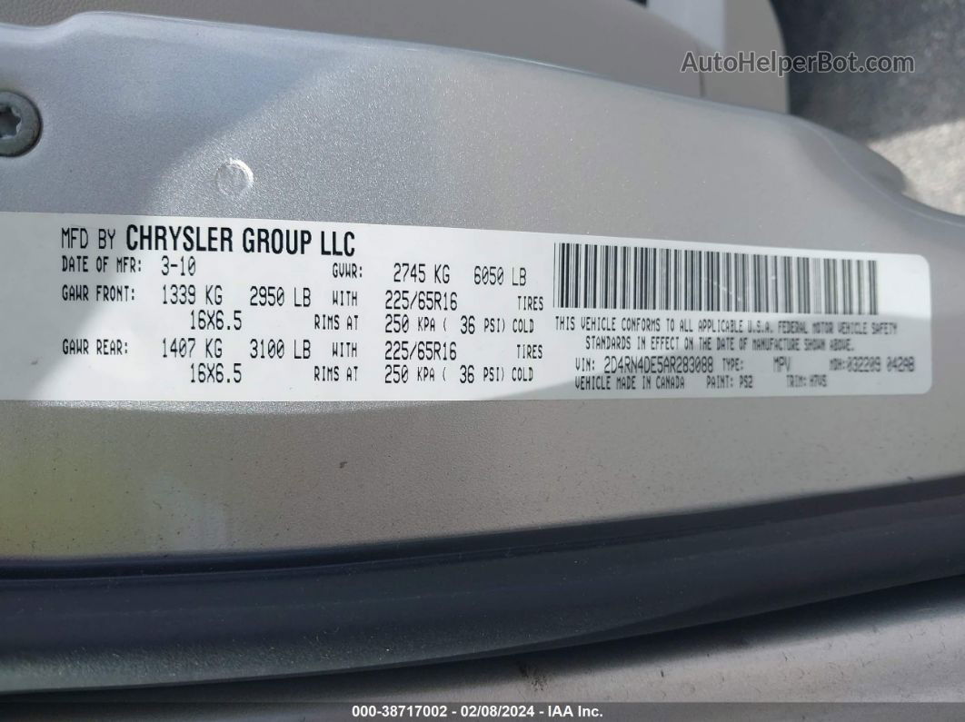 2010 Dodge Grand Caravan Se Silver vin: 2D4RN4DE5AR283088