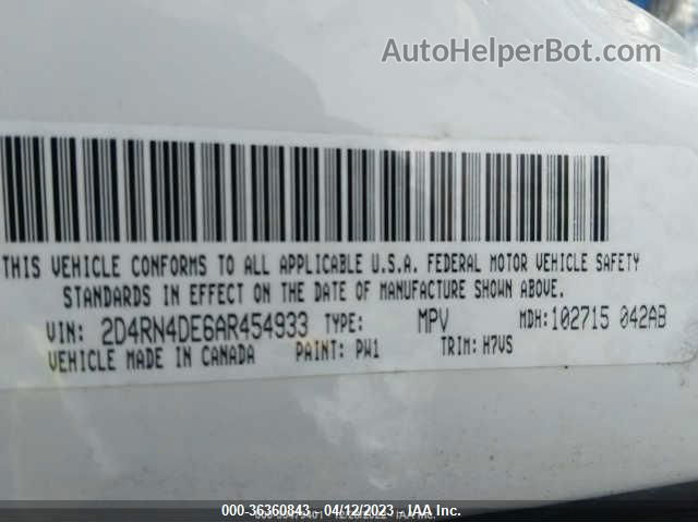 2010 Dodge Grand Caravan Se White vin: 2D4RN4DE6AR454933