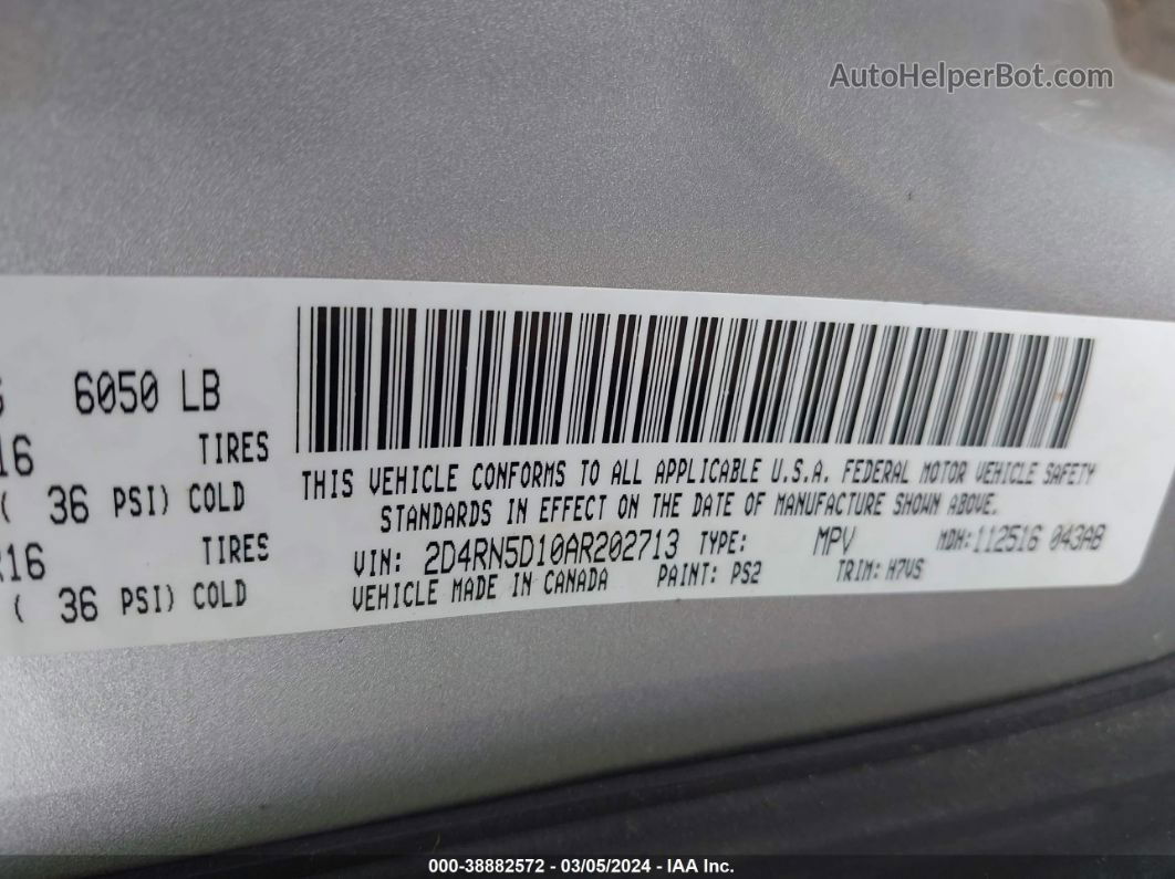 2010 Dodge Grand Caravan Sxt Silver vin: 2D4RN5D10AR202713