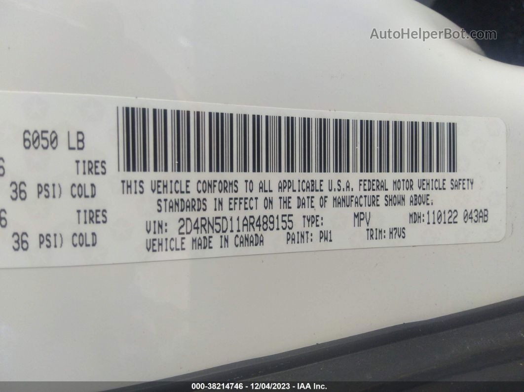 2010 Dodge Grand Caravan Sxt White vin: 2D4RN5D11AR489155