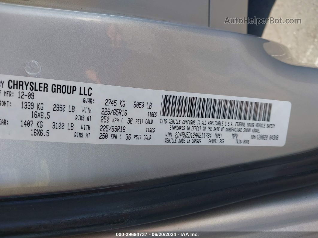 2010 Dodge Grand Caravan Sxt Silver vin: 2D4RN5D12AR211784