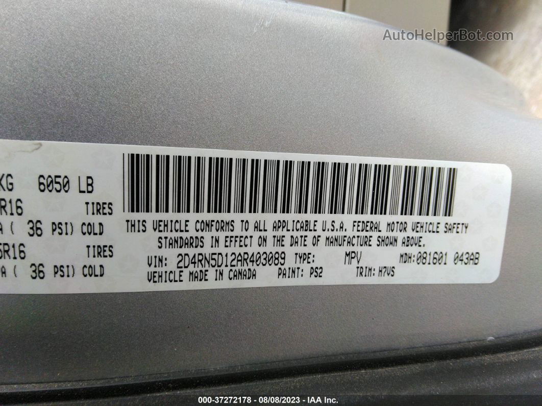 2010 Dodge Grand Caravan Sxt Серебряный vin: 2D4RN5D12AR403089