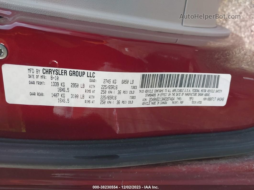 2010 Dodge Grand Caravan Sxt Красный vin: 2D4RN5D13AR397464