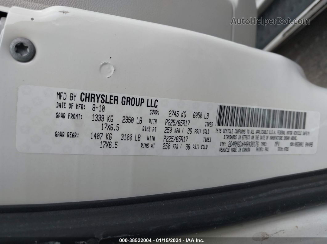 2010 Dodge Grand Caravan Crew White vin: 2D4RN6DX4AR438176