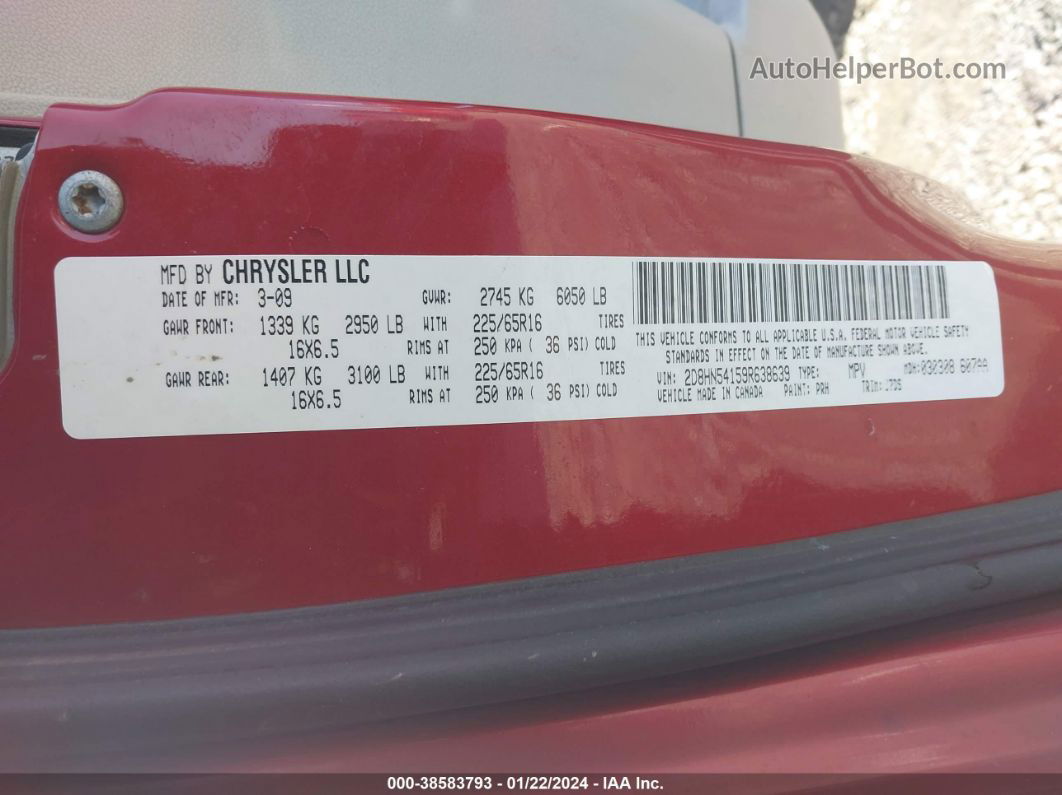 2009 Dodge Grand Caravan Sxt Red vin: 2D8HN54159R638639