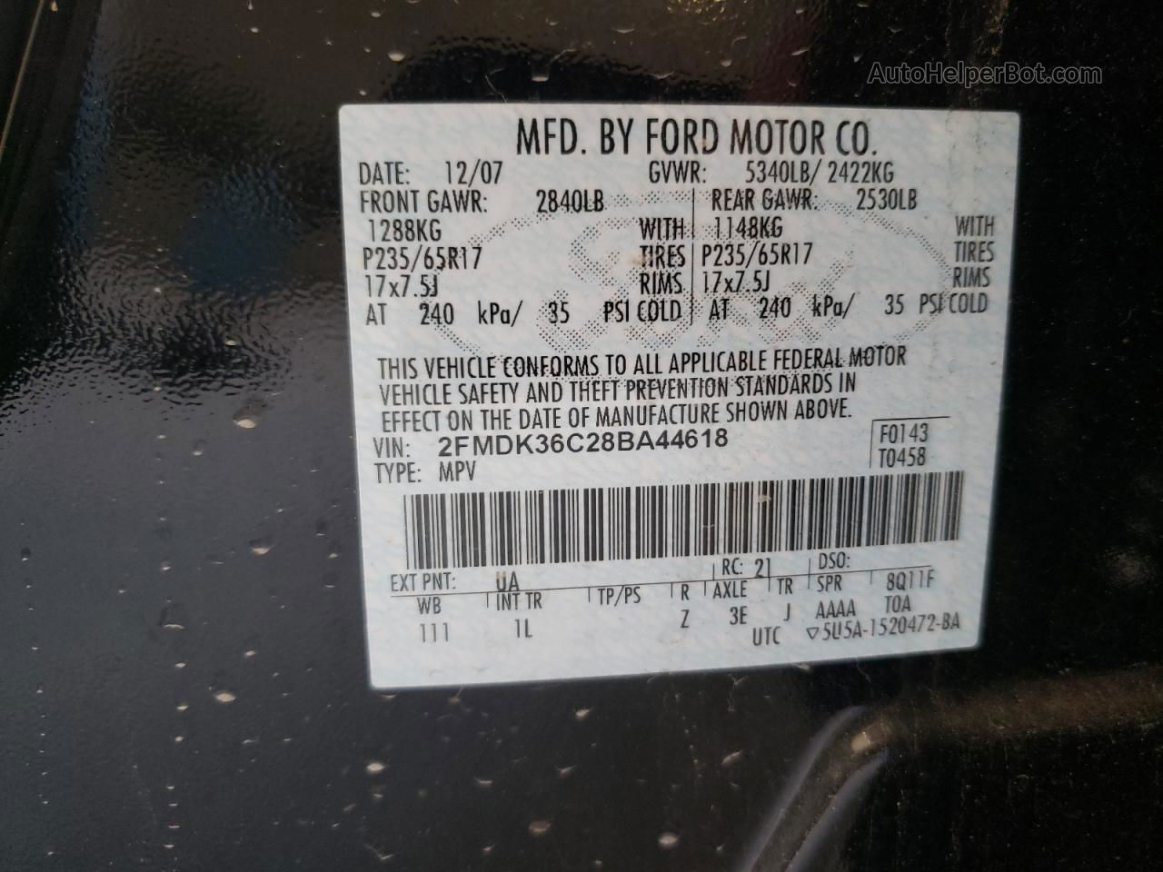 2008 Ford Edge Se Черный vin: 2FMDK36C28BA44618