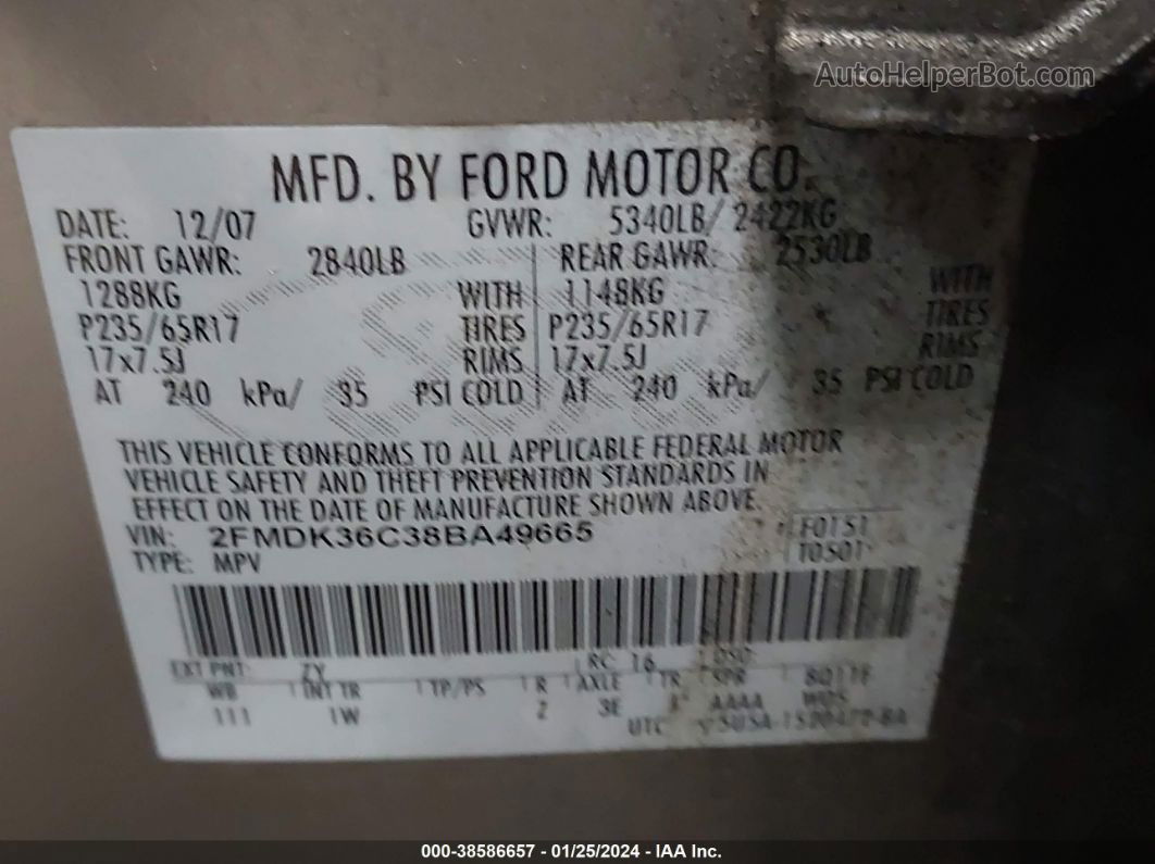 2008 Ford Edge Se Silver vin: 2FMDK36C38BA49665
