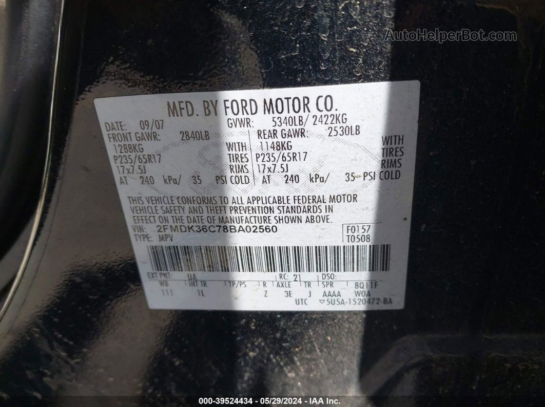 2008 Ford Edge Se Черный vin: 2FMDK36C78BA02560