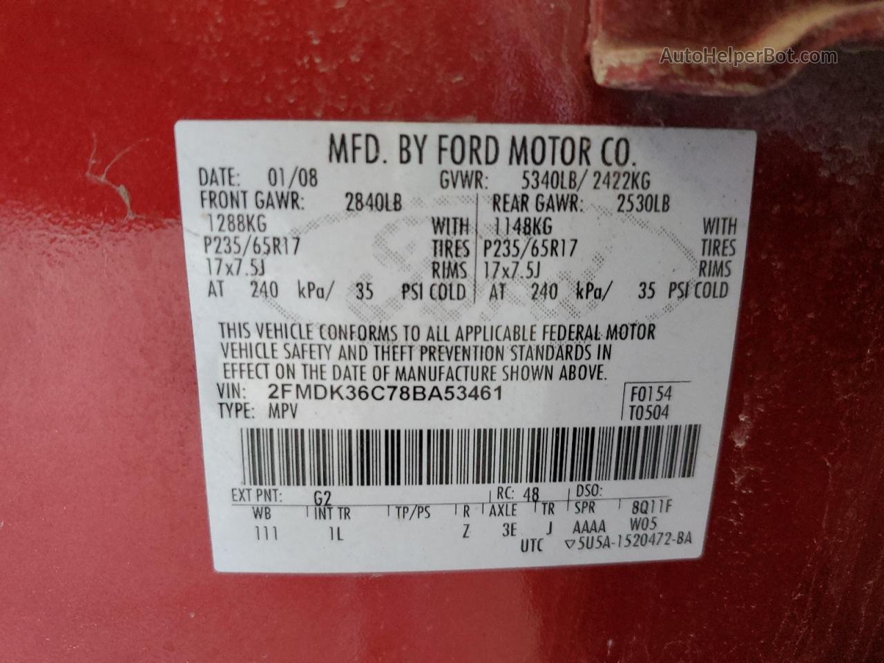 2008 Ford Edge Se Maroon vin: 2FMDK36C78BA53461
