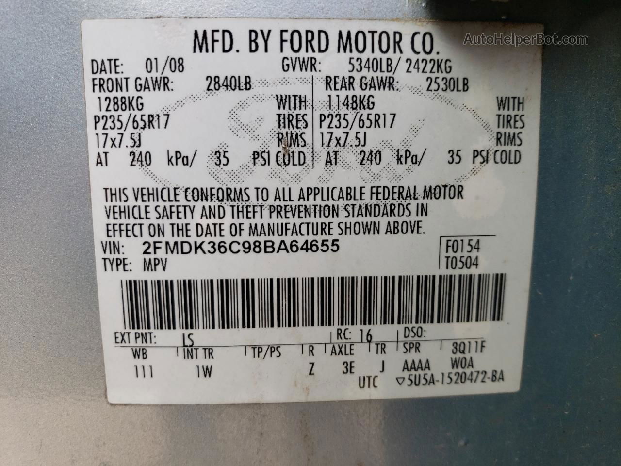 2008 Ford Edge Se Blue vin: 2FMDK36C98BA64655