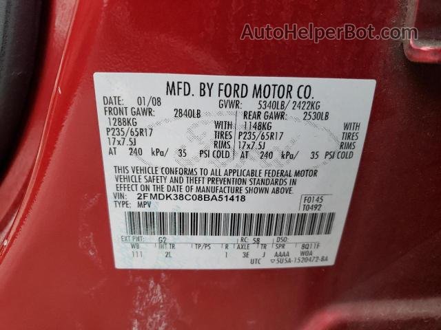 2008 Ford Edge Sel Red vin: 2FMDK38C08BA51418
