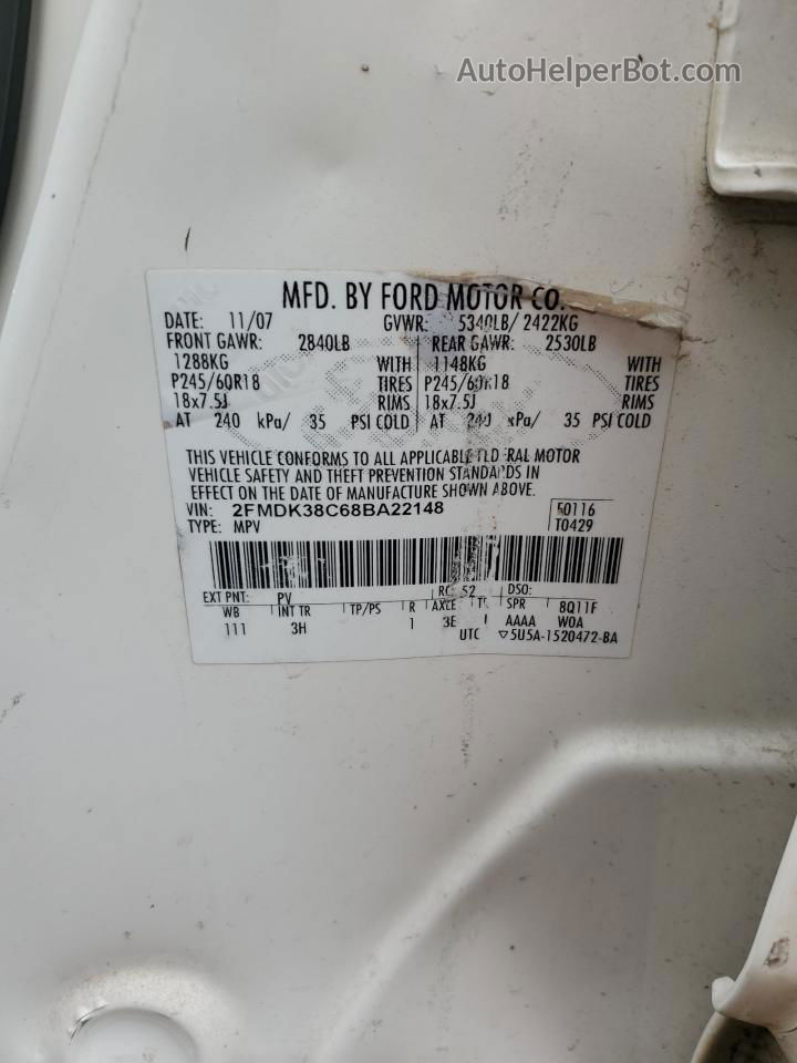 2008 Ford Edge Sel Cream vin: 2FMDK38C68BA22148