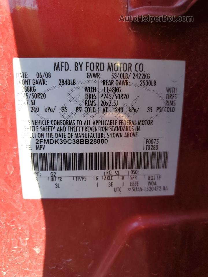 2008 Ford Edge Limited Красный vin: 2FMDK39C38BB28880