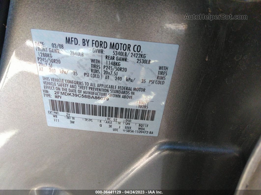 2008 Ford Edge Limited Gray vin: 2FMDK39C58BA86079