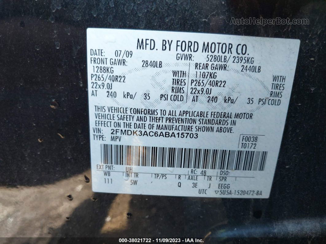 2010 Ford Edge Sport Черный vin: 2FMDK3AC6ABA15703