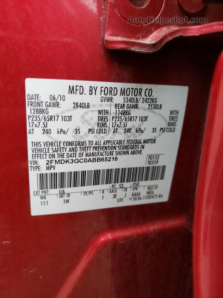 2010 Ford Edge Se Red vin: 2FMDK3GC0ABB65216