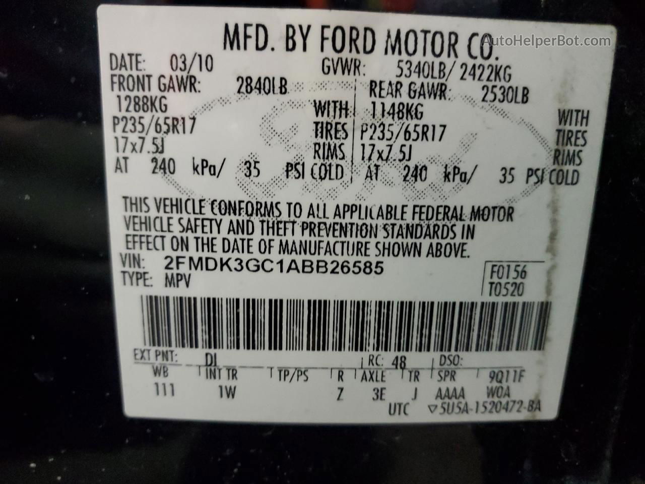 2010 Ford Edge Se Charcoal vin: 2FMDK3GC1ABB26585