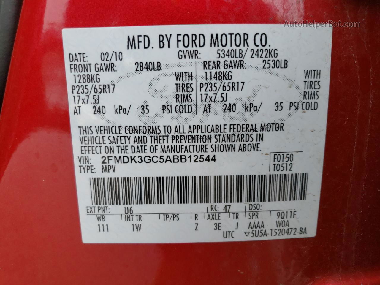 2010 Ford Edge Se Red vin: 2FMDK3GC5ABB12544